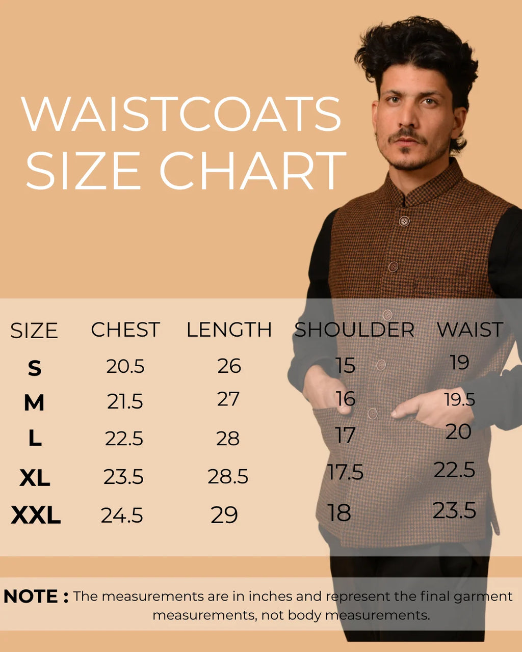 baraqah men winter waistcoat size chart