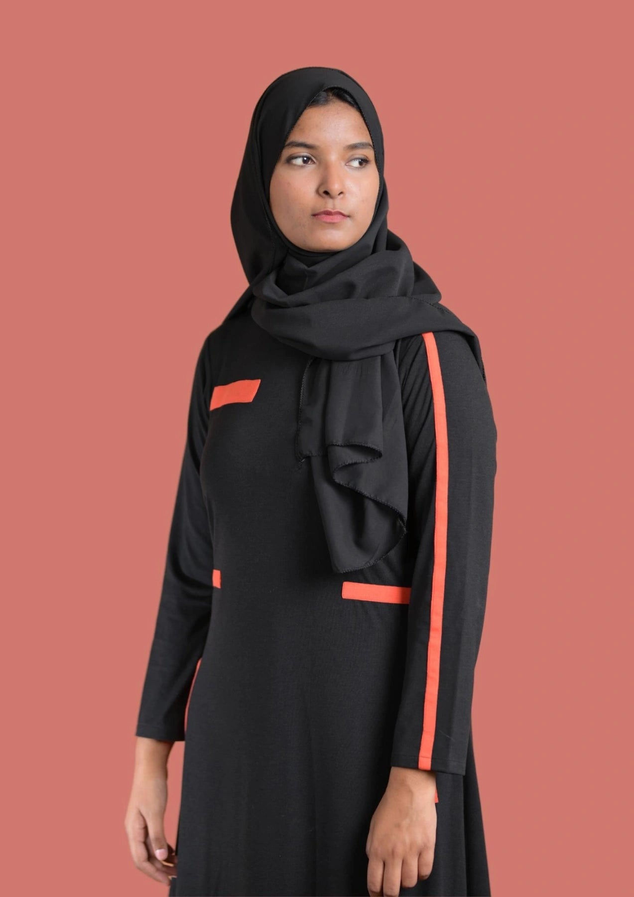 Neon Orange & Black Sportswear Abaya