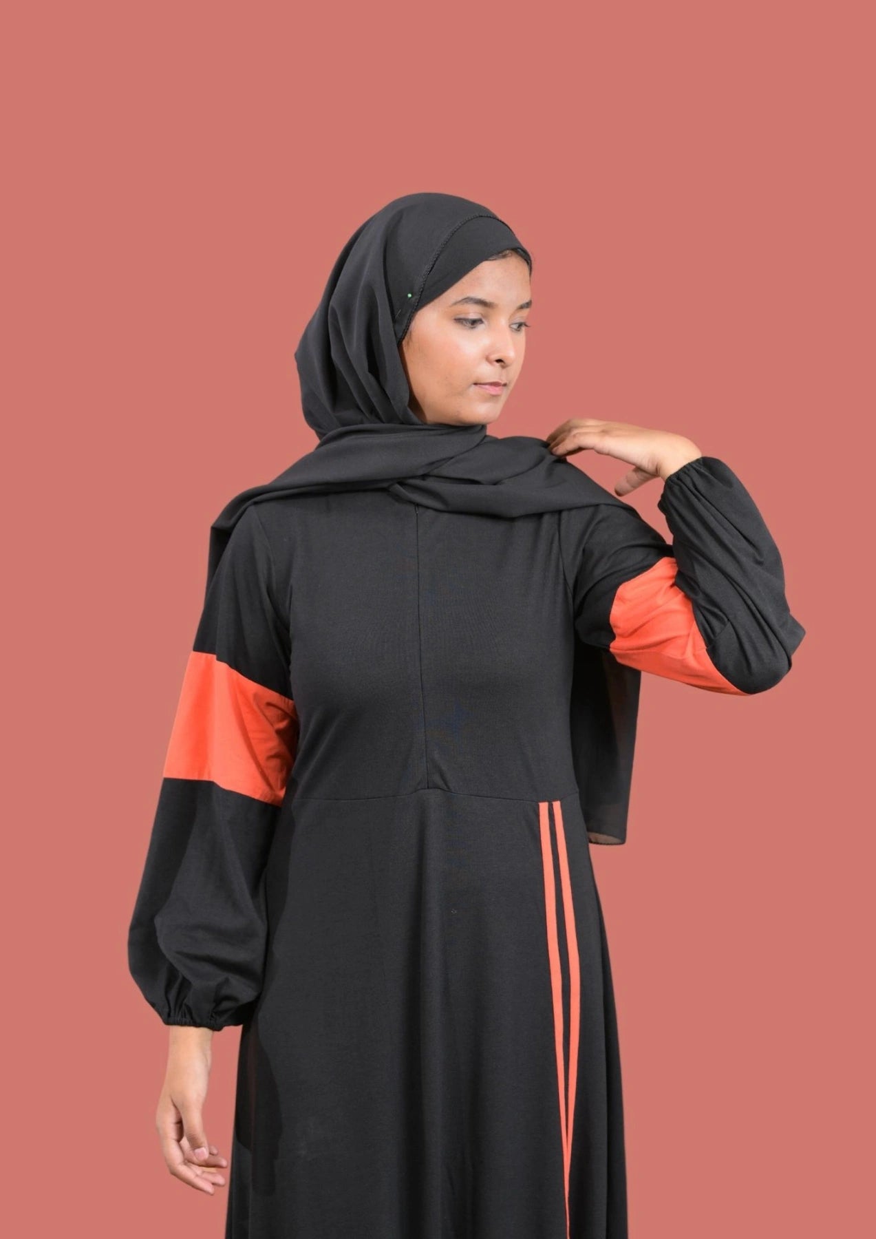 Neon Orange & Black Sportswear Abaya