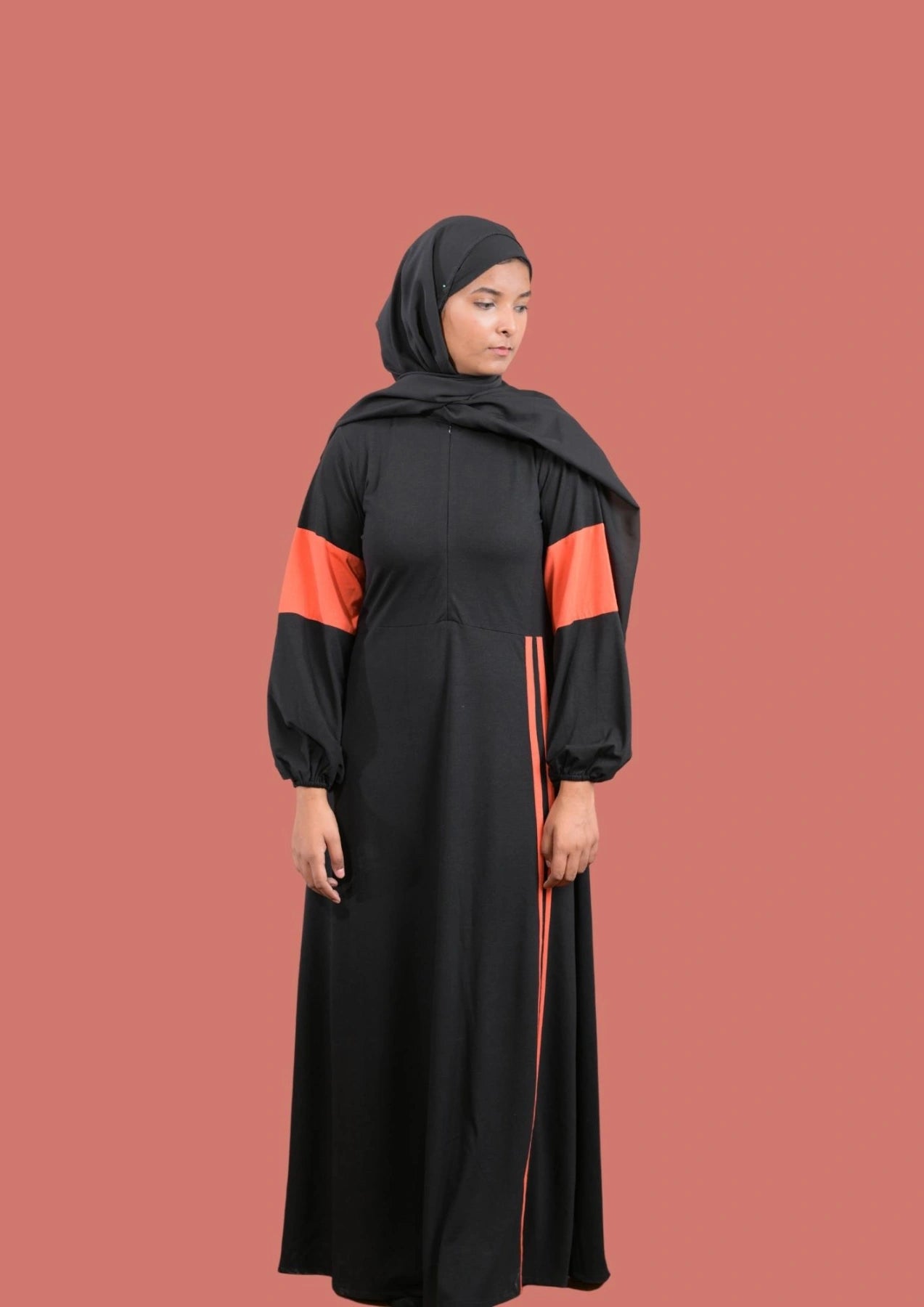 Neon Orange & Black Sportswear Abaya