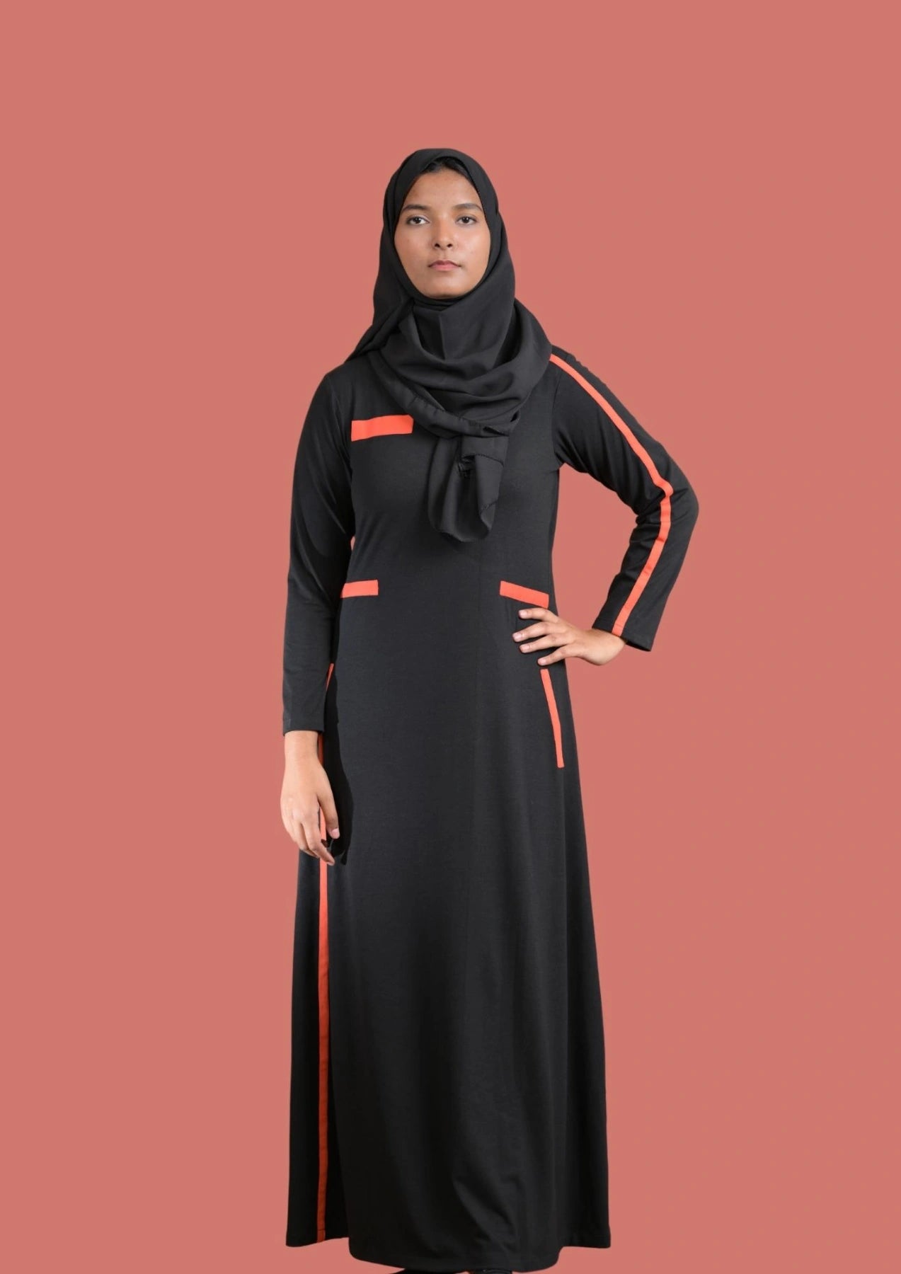 Neon Orange & Black Sportswear Abaya
