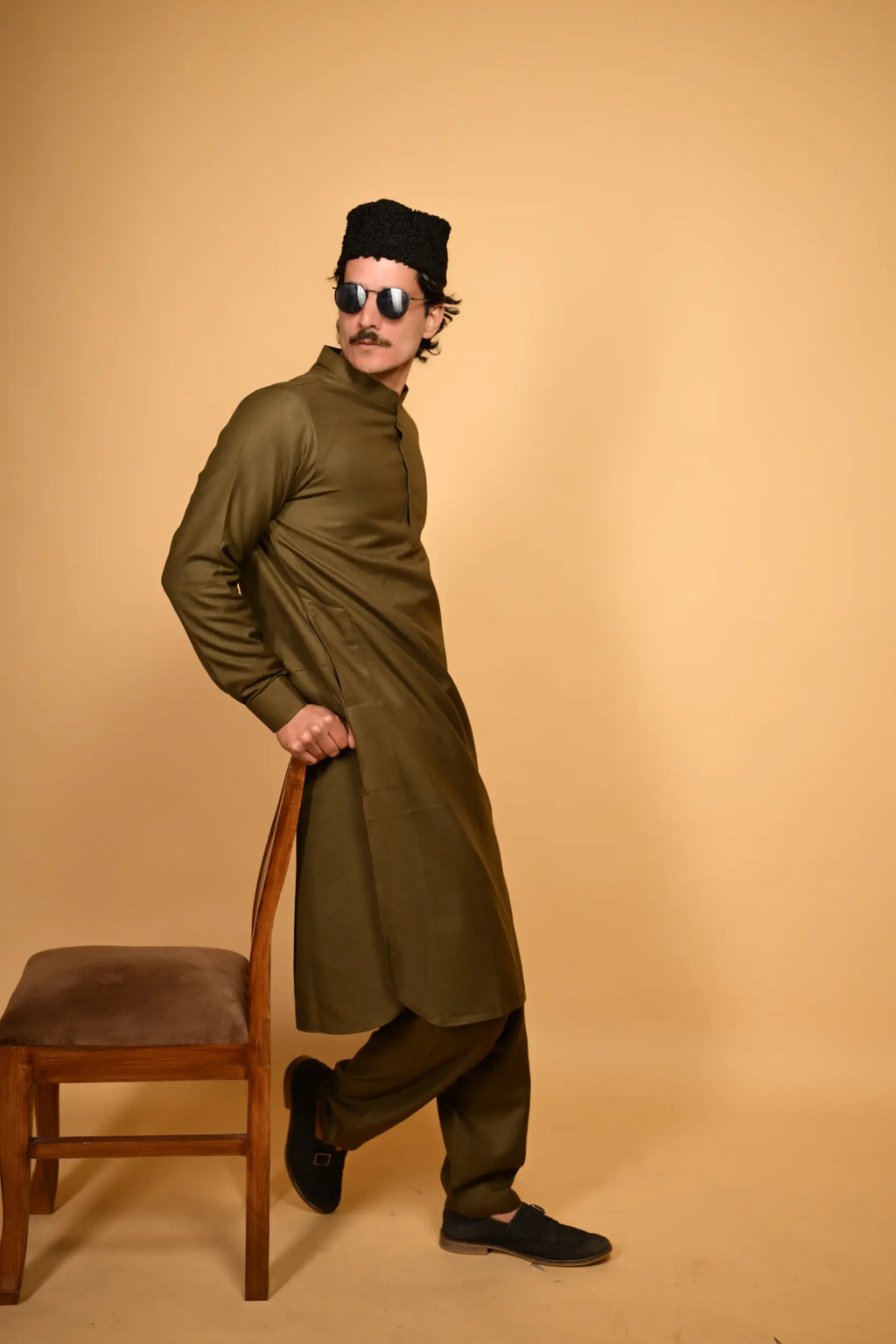 Pathan Army Green Kameez Shalwar