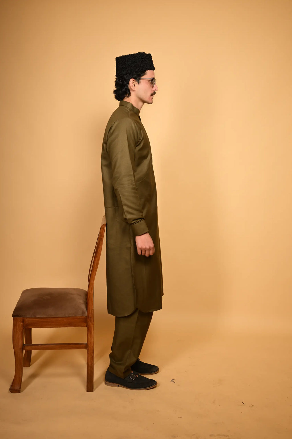 Pathan Army Green Kameez Shalwar