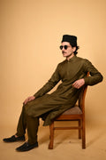 Pathan Army Green Kameez Shalwar