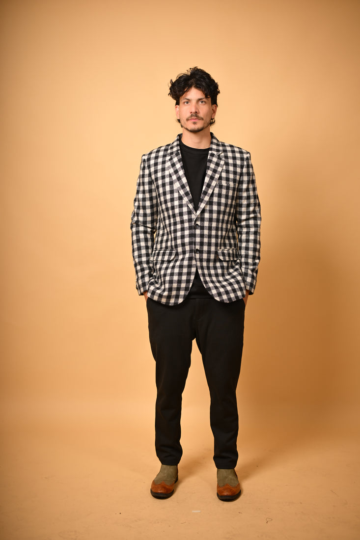 Black With White Bold Check Blazer