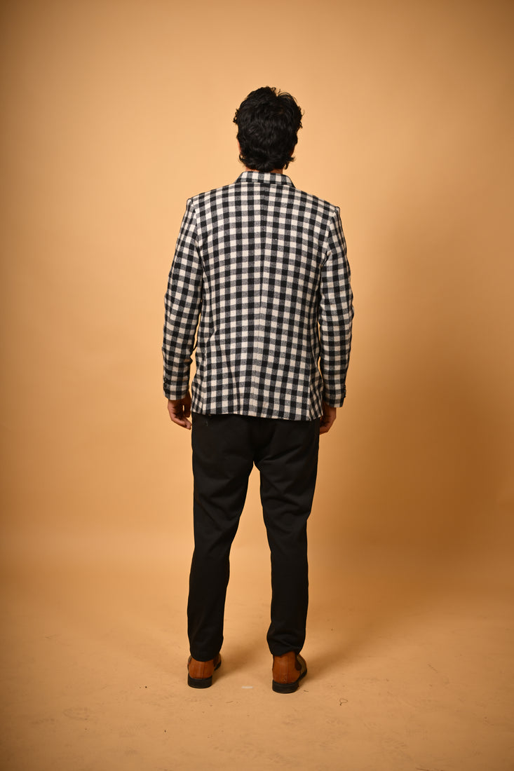 Black With White Bold Check Blazer