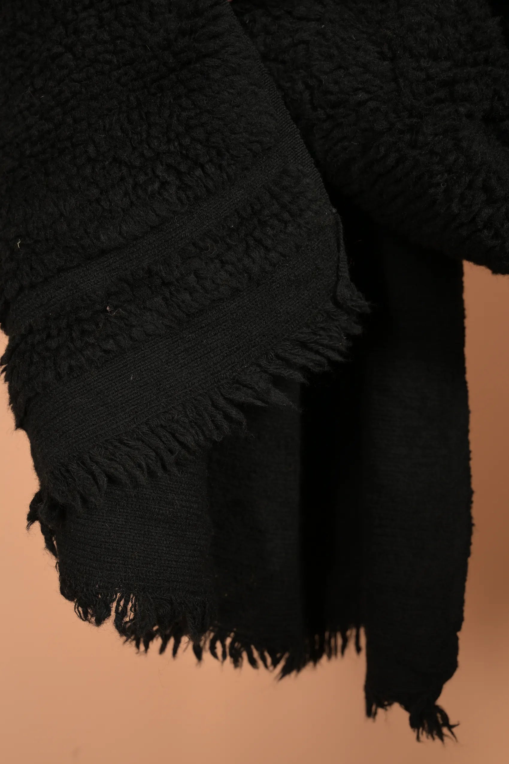 Black Furry Handwoven Merino Wool Blanket

