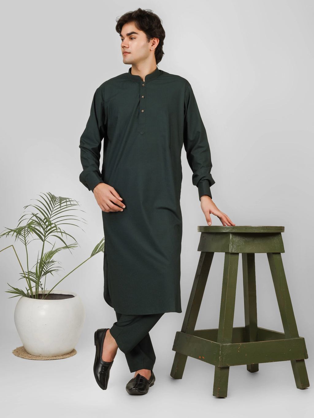 Rasheiq Bottle Green Kameez Shalwar