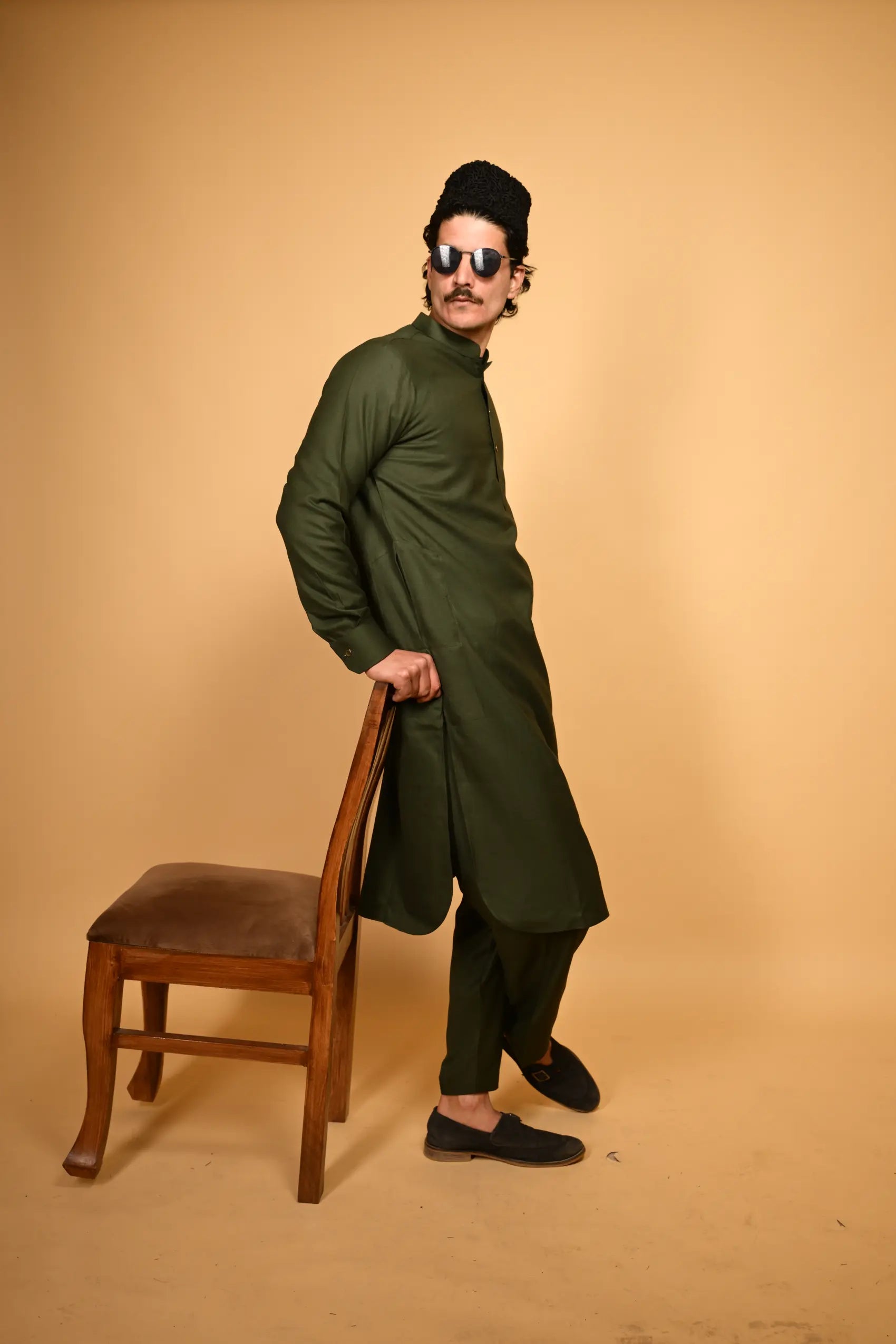 bottle green pathan kameez shalwaar for men 