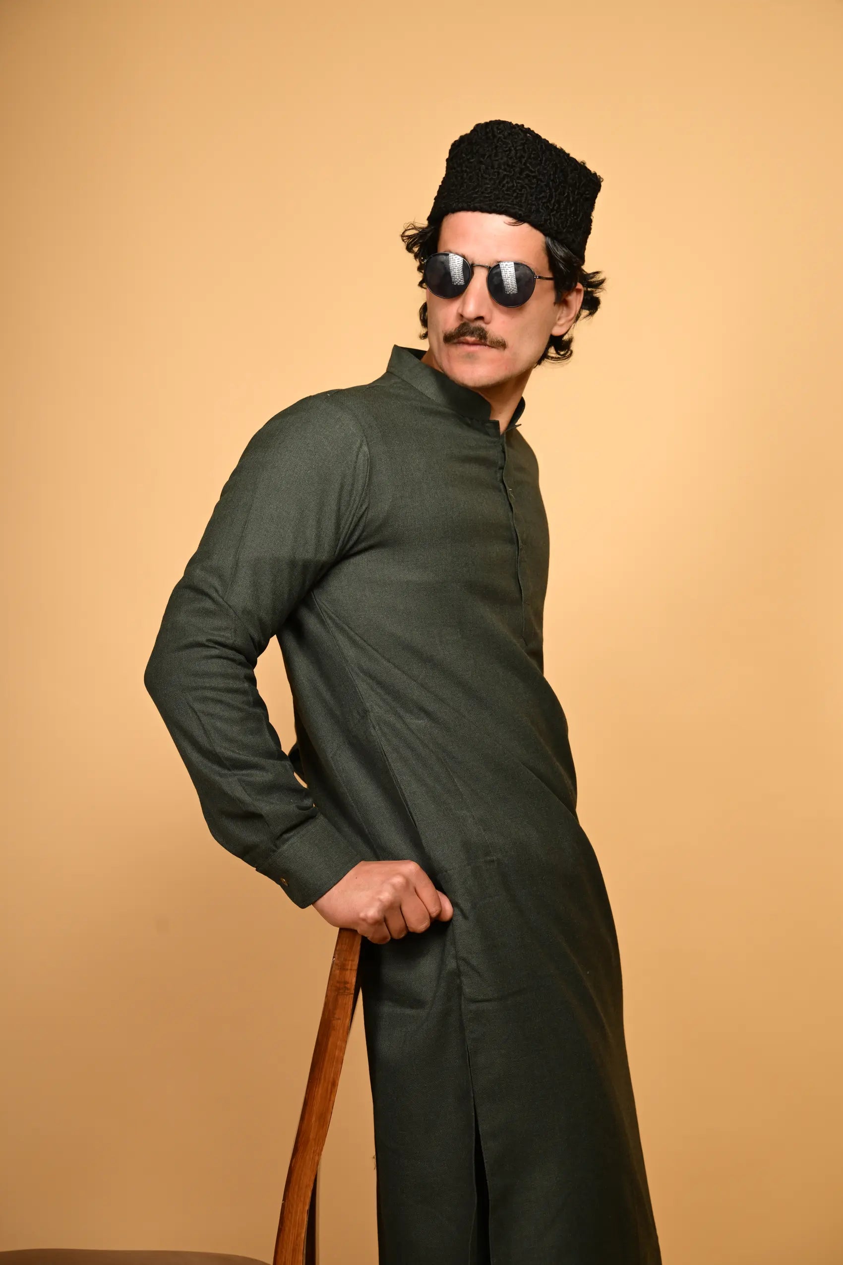 Suf Jakan Bottle Green Kameez Shalwar