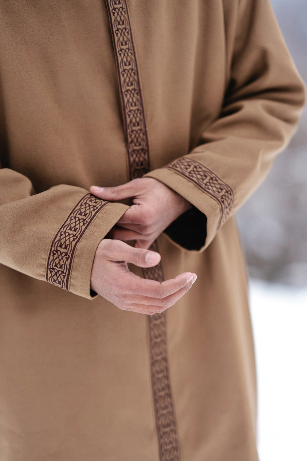Light Brown Embroidered Closed Overcoat | Not A Pheran