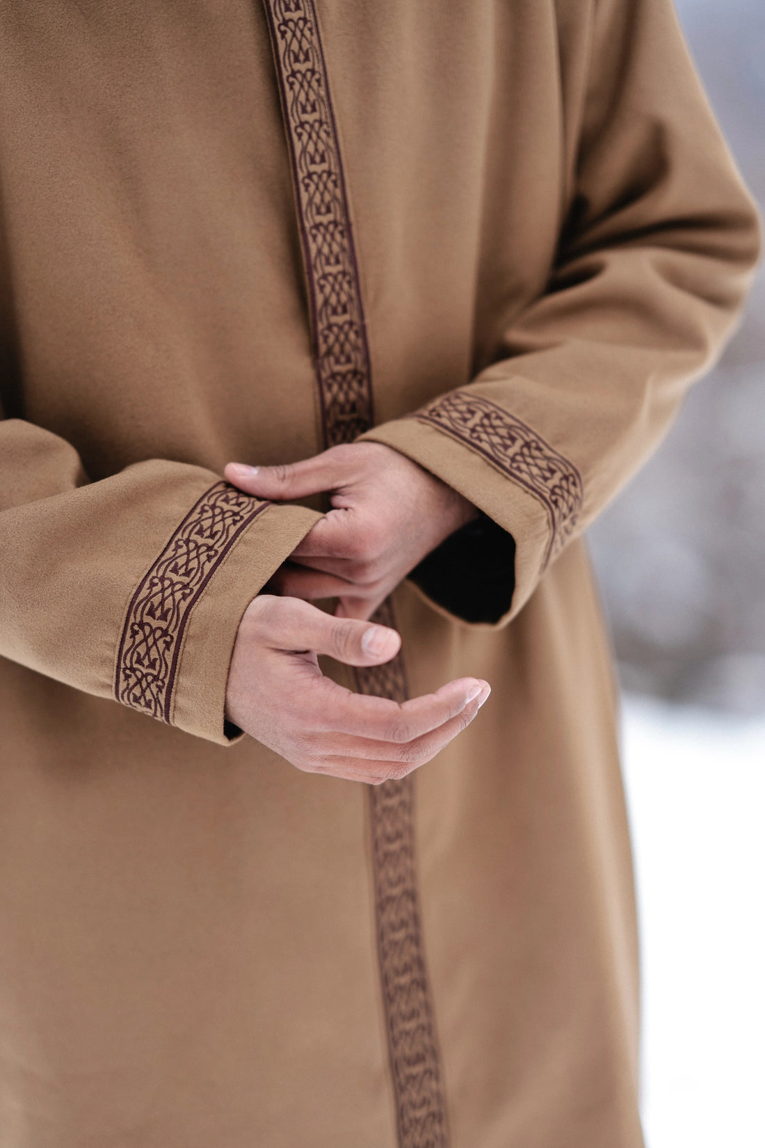 Light Brown Embroidered Closed Overcoat | Not A Pheran