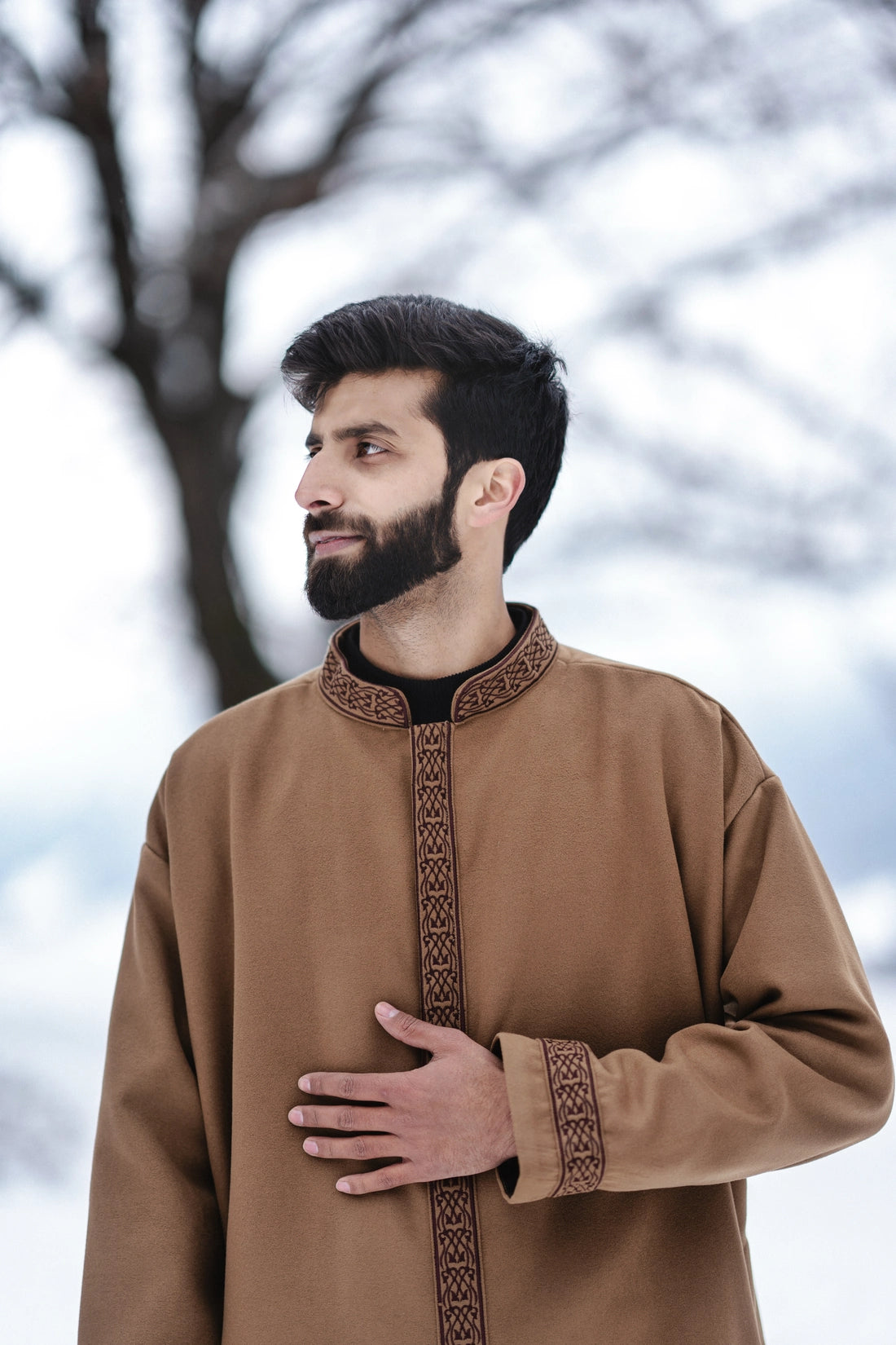 Light Brown Embroidered Closed Overcoat | Not A Pheran