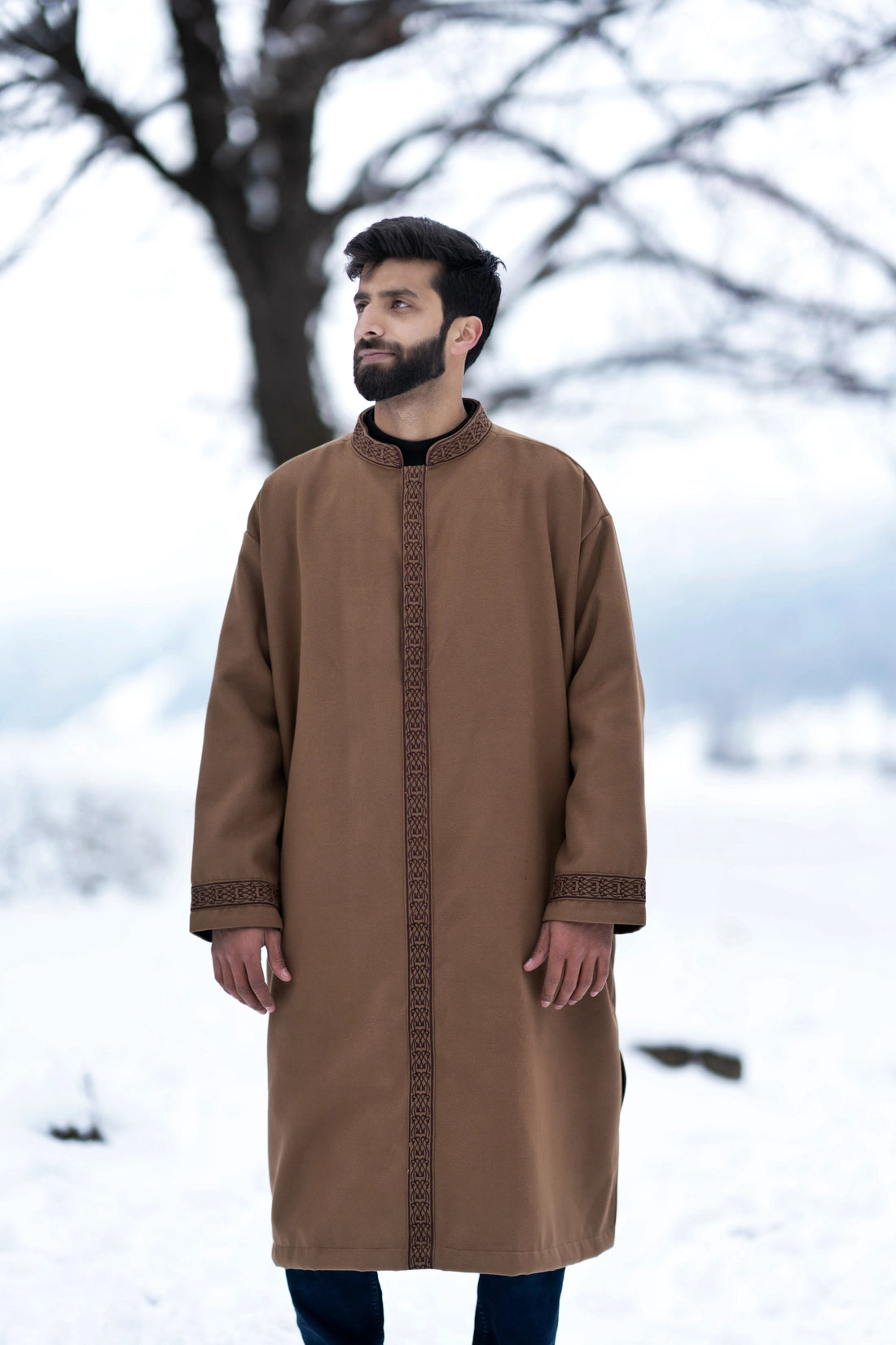 Light Brown Embroidered Closed Overcoat | Not A Pheran