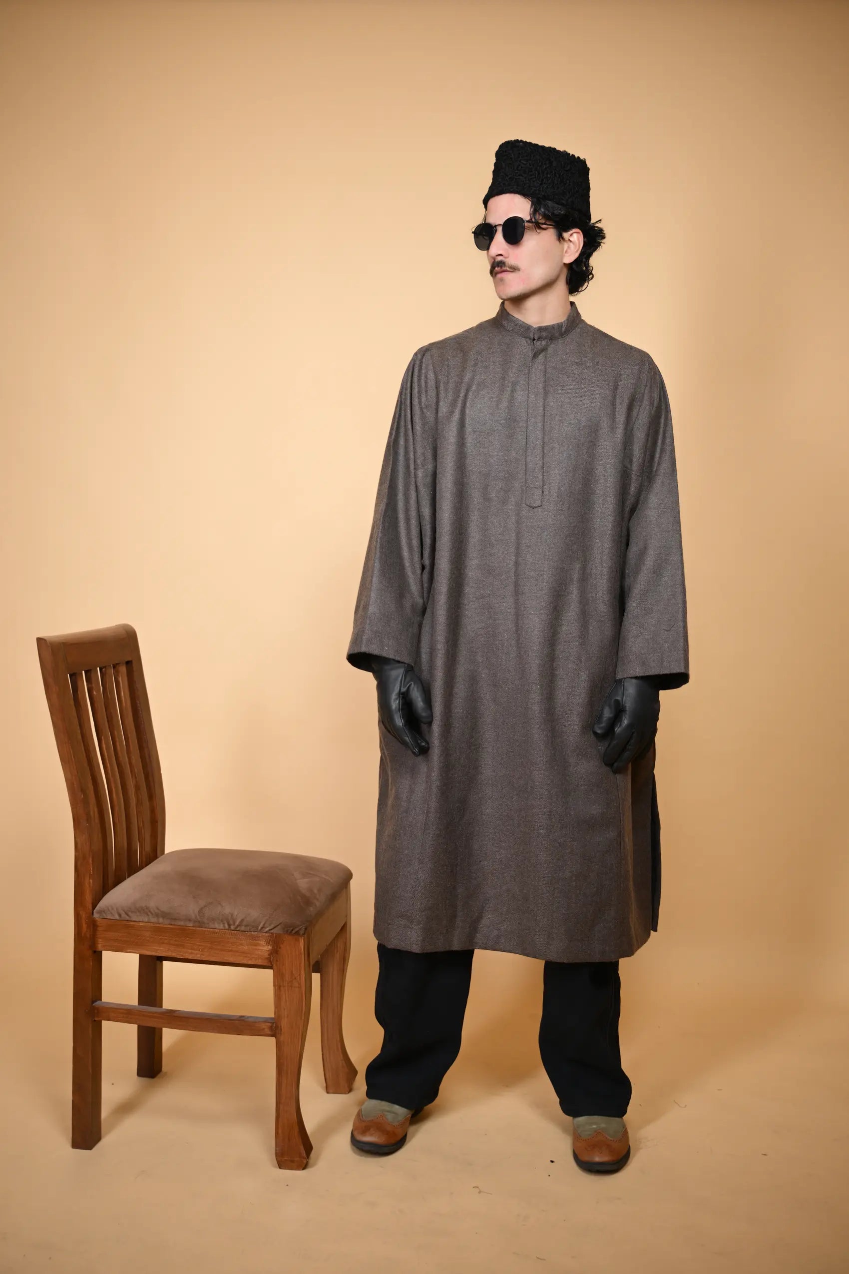 baraqah brown lined pheran for men 