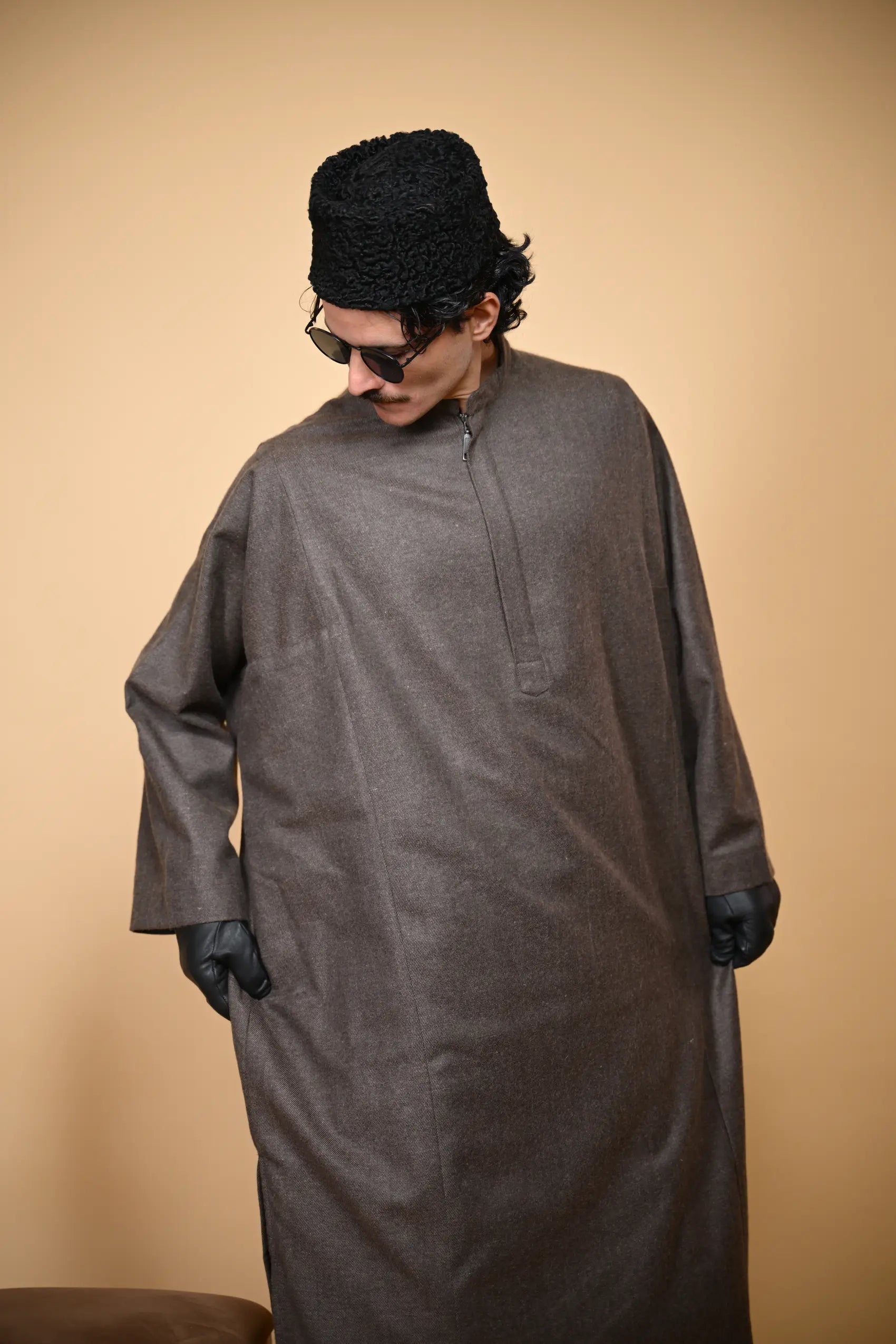 baraqah brown lined pheran for men 