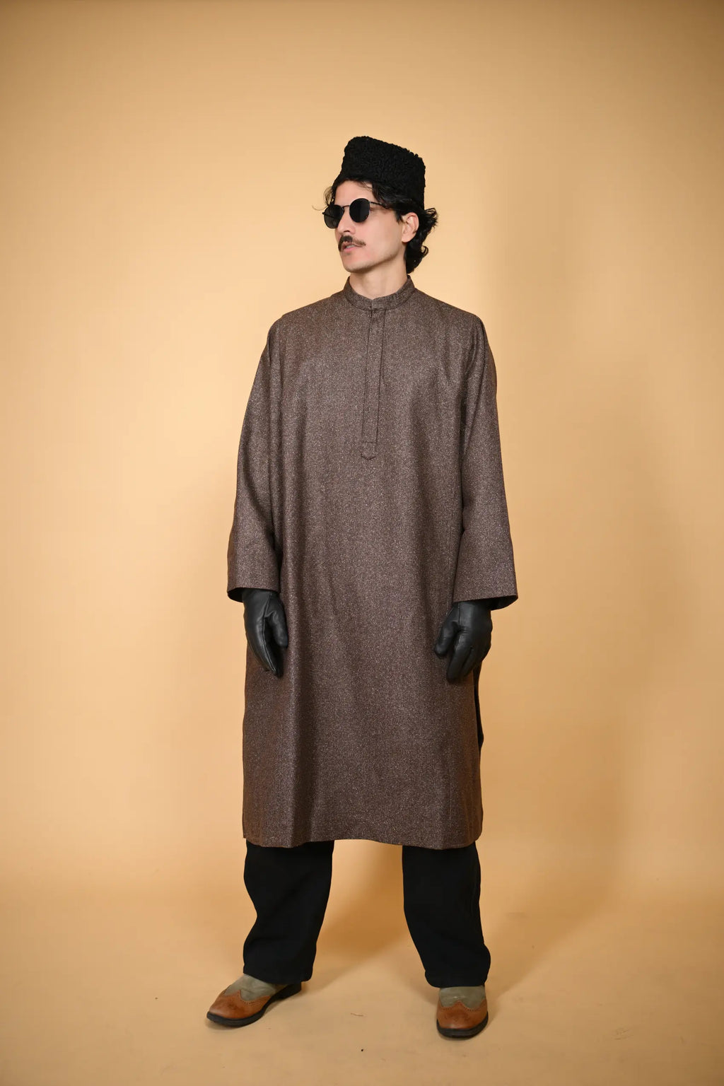 Brown Stone Weave kashmiri traditional Pheran For Men
