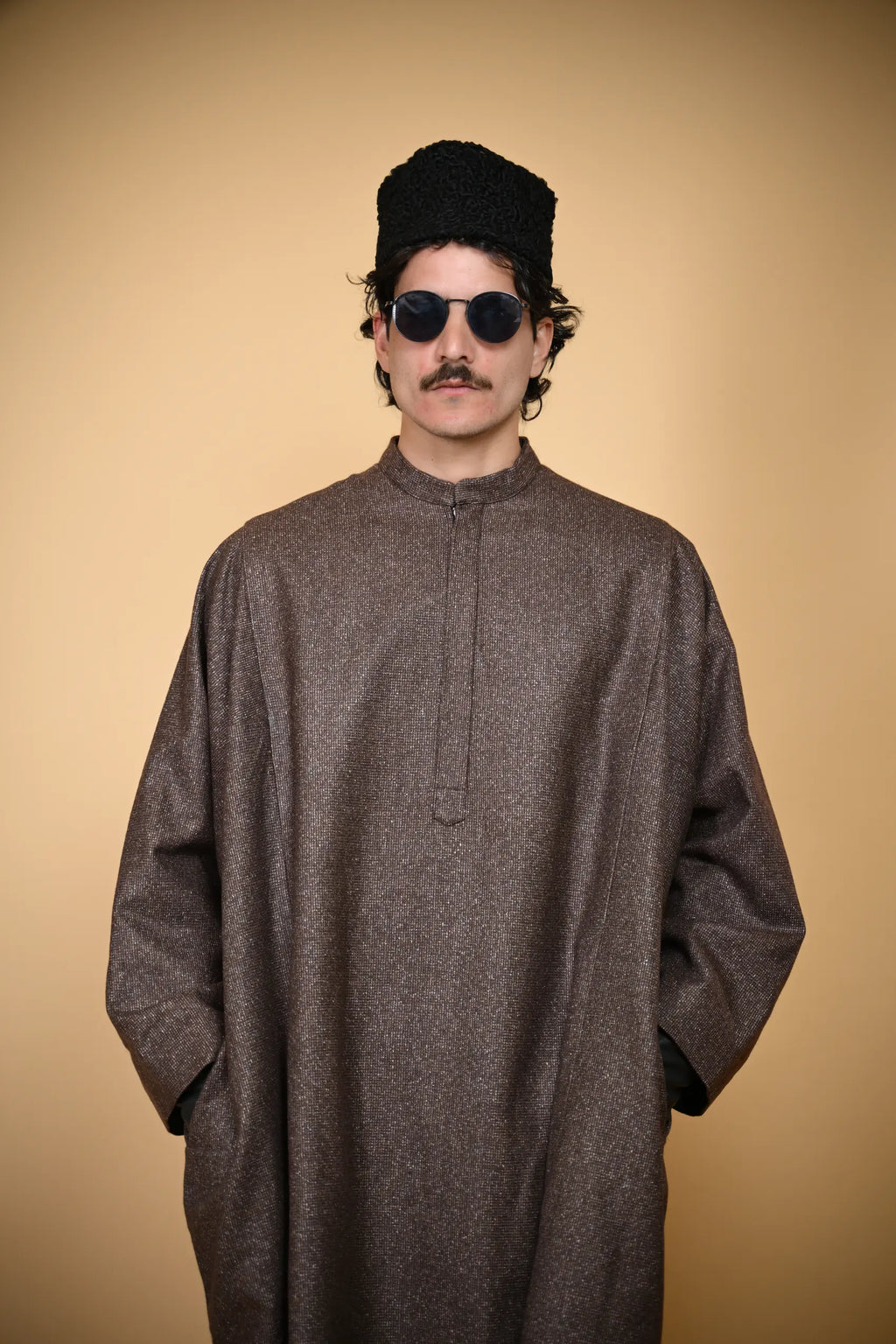 Brown Stone Weave kashmiri traditional Pheran For Men

