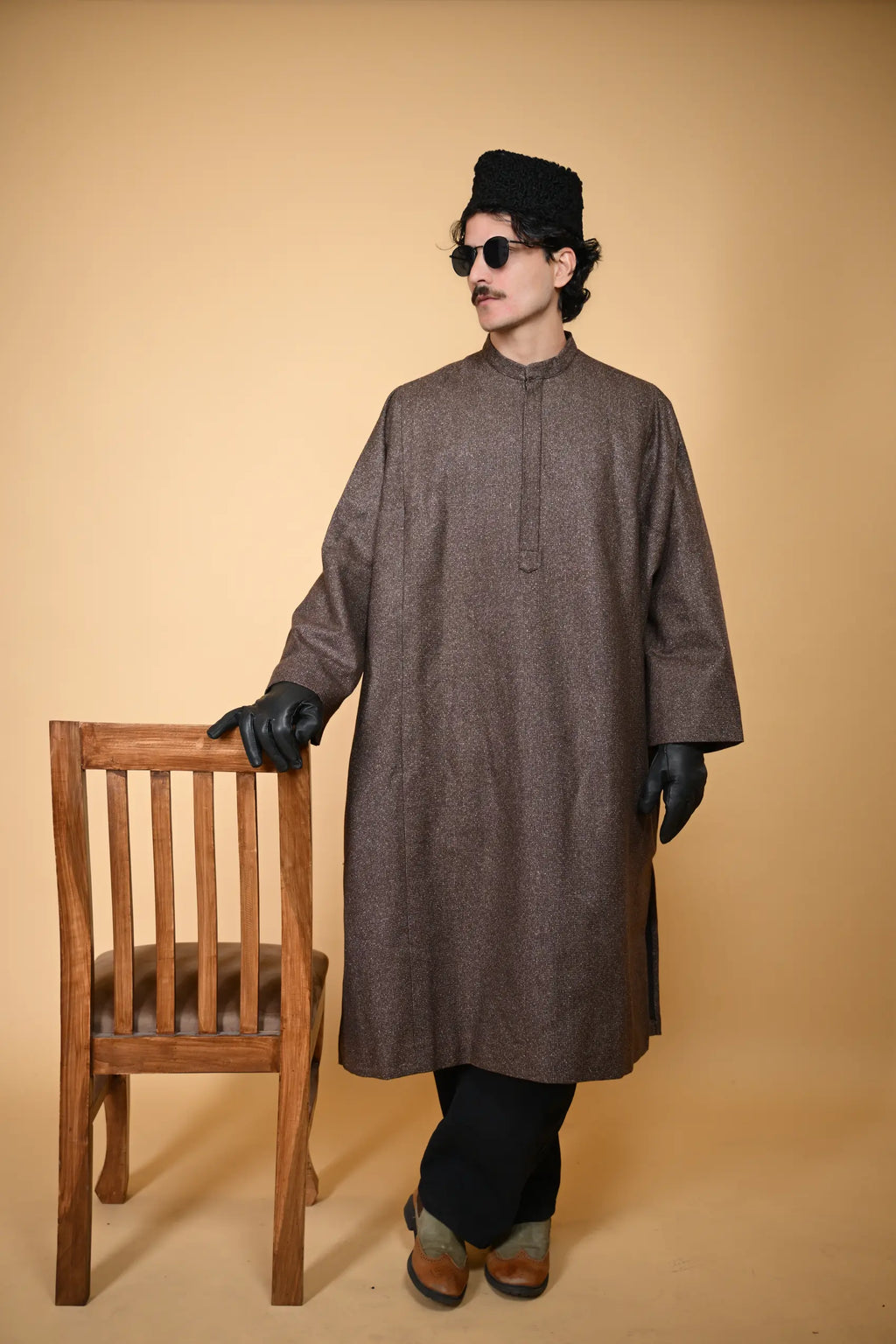 Brown Stone Weave kashmiri traditional Pheran For Men
