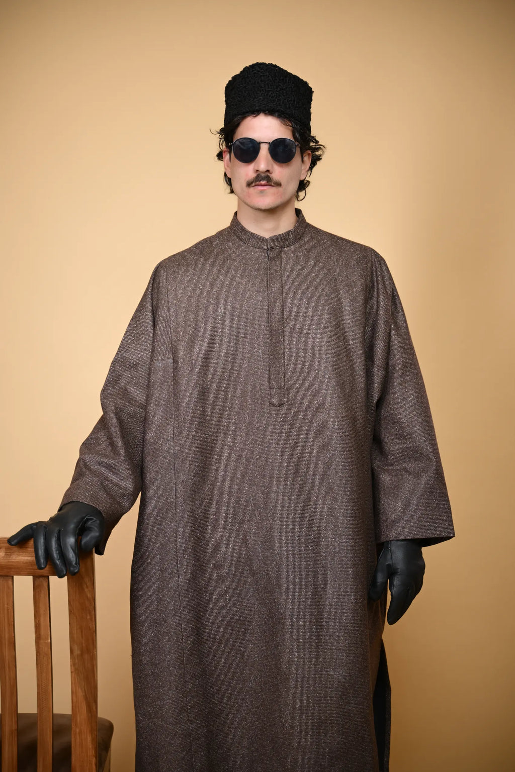 Brown Stone Weave kashmiri traditional Pheran For Men
