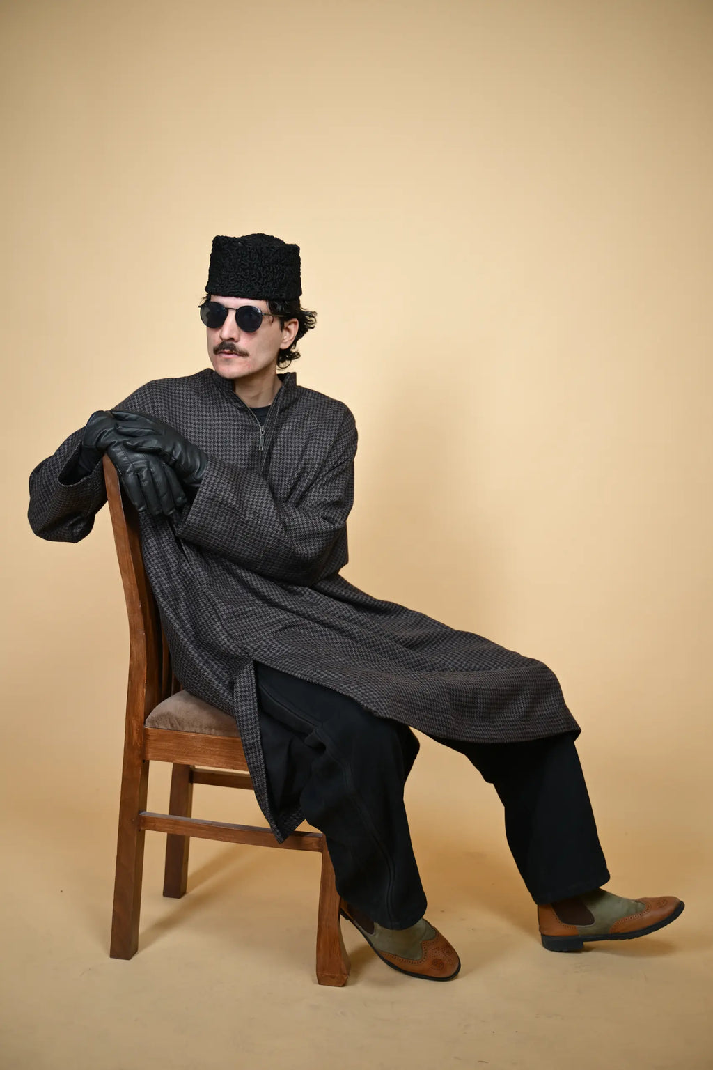 baraqah brown houndstooth men traditional pheran 