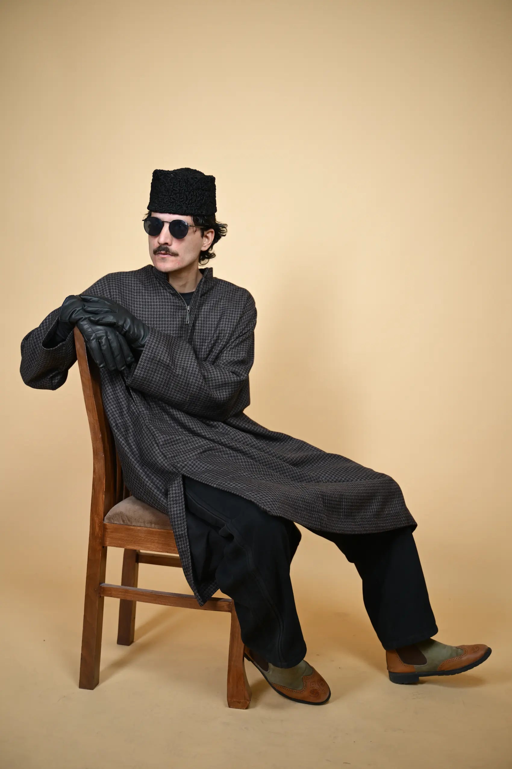 baraqah brown houndstooth men traditional pheran 