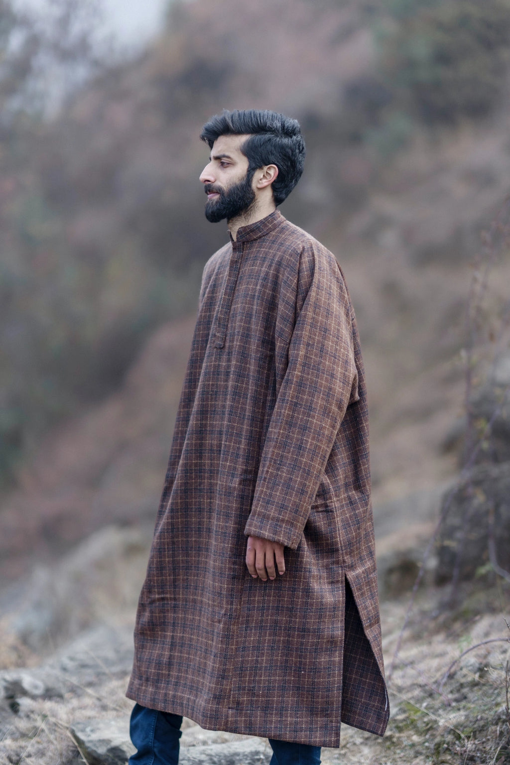 Checkered Rust Brown Pheran