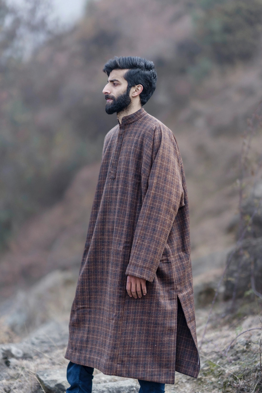 Checkered Rust Brown Pheran