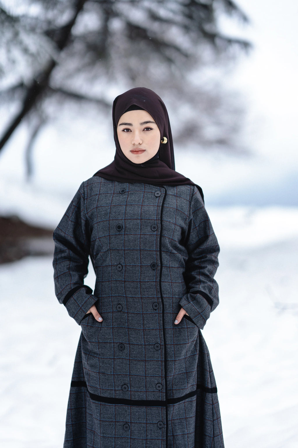 baraqah cobalt checkered winter abaya for women 
