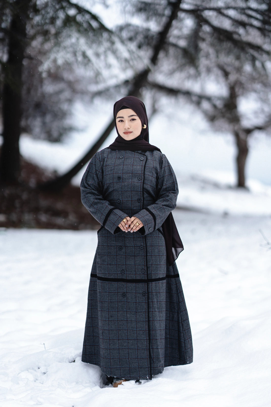 Cobalt Checkered Coat Style Winter Abaya