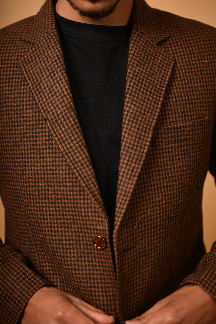 Coffee Brown Houndstooth Woollen  Blazer