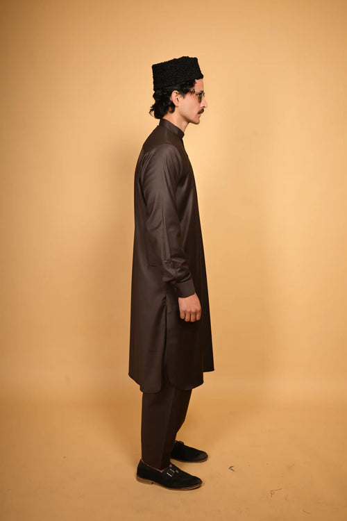 coffeee brown pre winter tamtadu kameez shalwar for men 