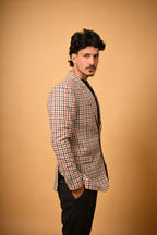 Cream Base with Red & Black Check Woollen Blazer