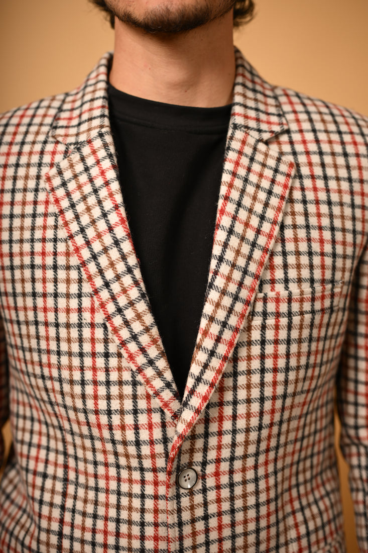 Cream Base with Red & Black Check Woollen Blazer