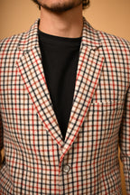 Cream Base with Red & Black Check Woollen Blazer