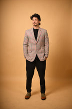 Cream Base with Red & Black Check Woollen Blazer