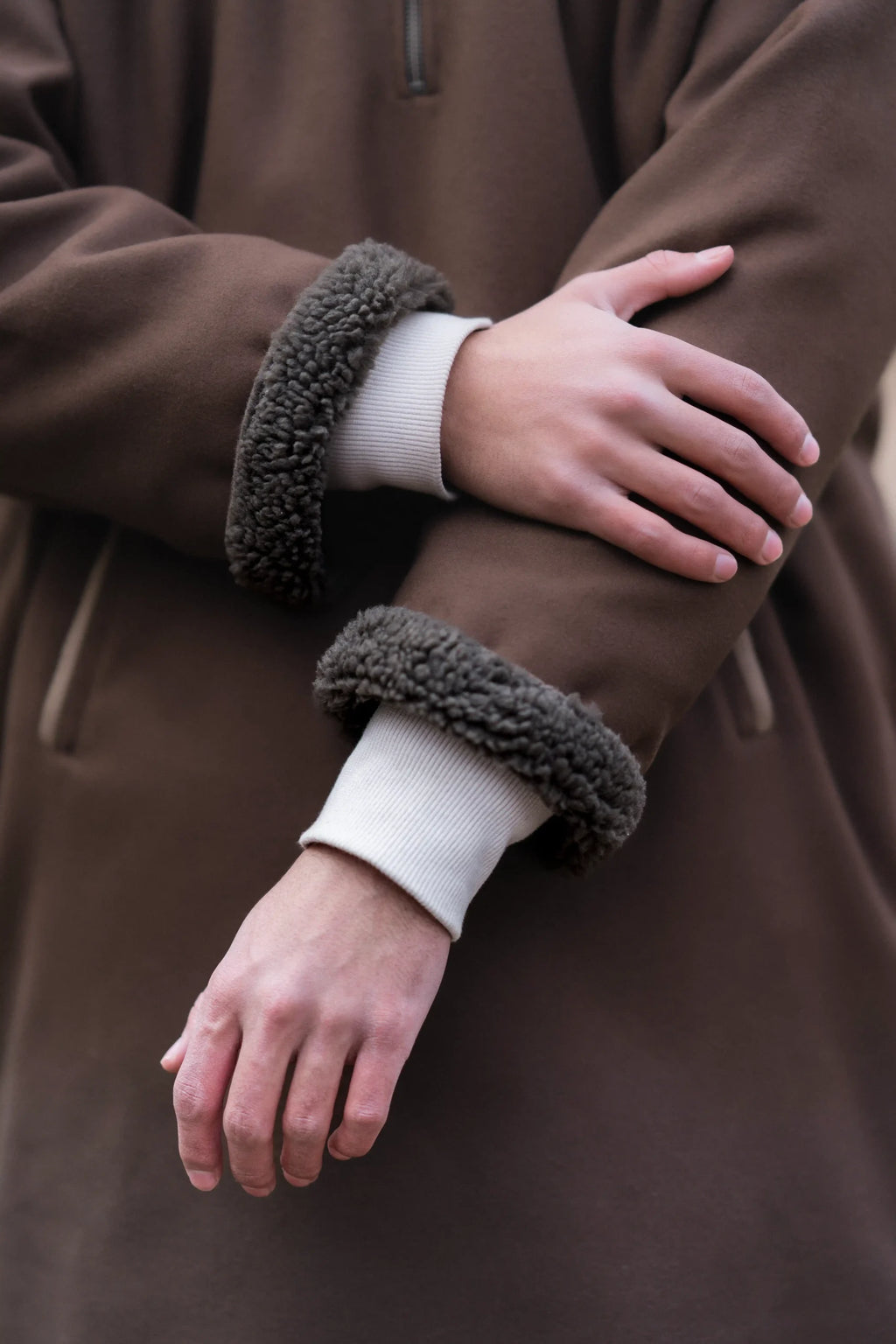Pecan Brown Fleece Closed Overcoat | Not A Pheran