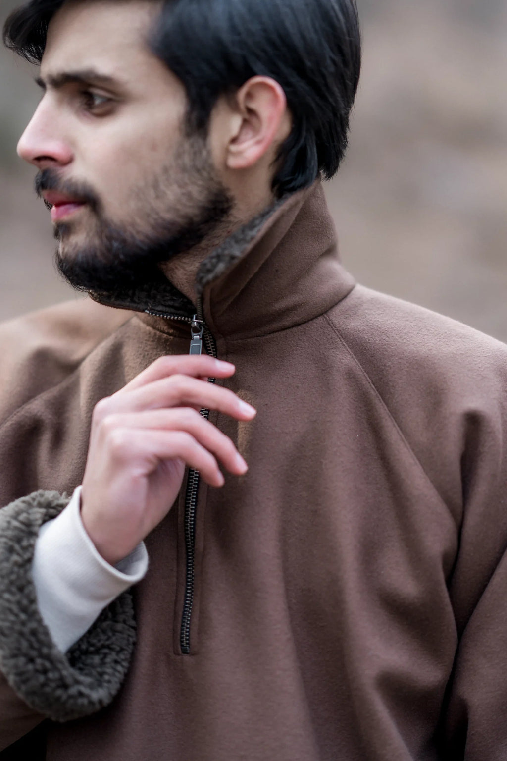 Pecan Brown Fleece Closed Overcoat | Not A Pheran