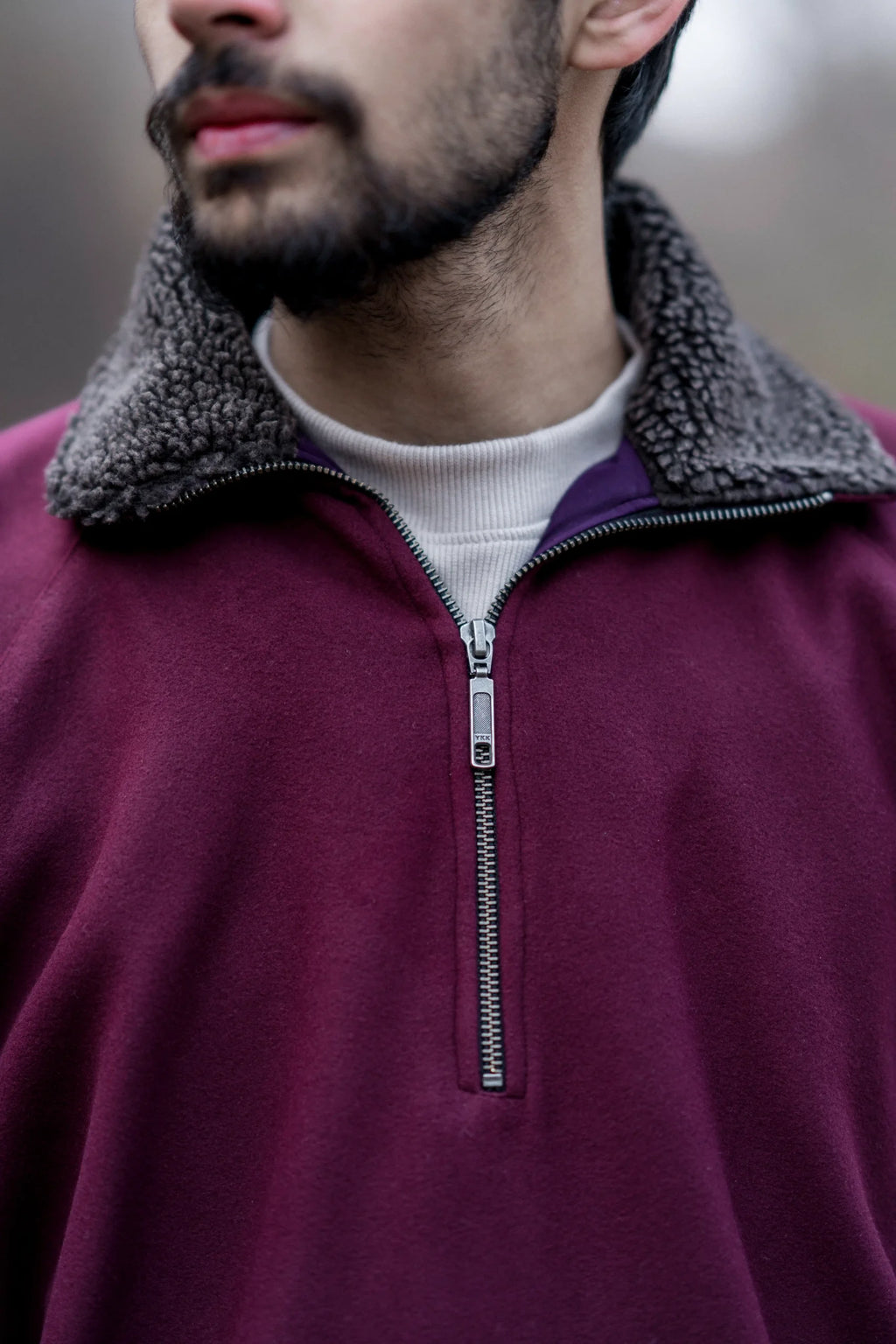 Carmine Maroon Fleece Closed Overcoat | Not A Pheran