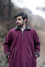 Carmine Maroon Fleece Closed Overcoat | Not A Pheran