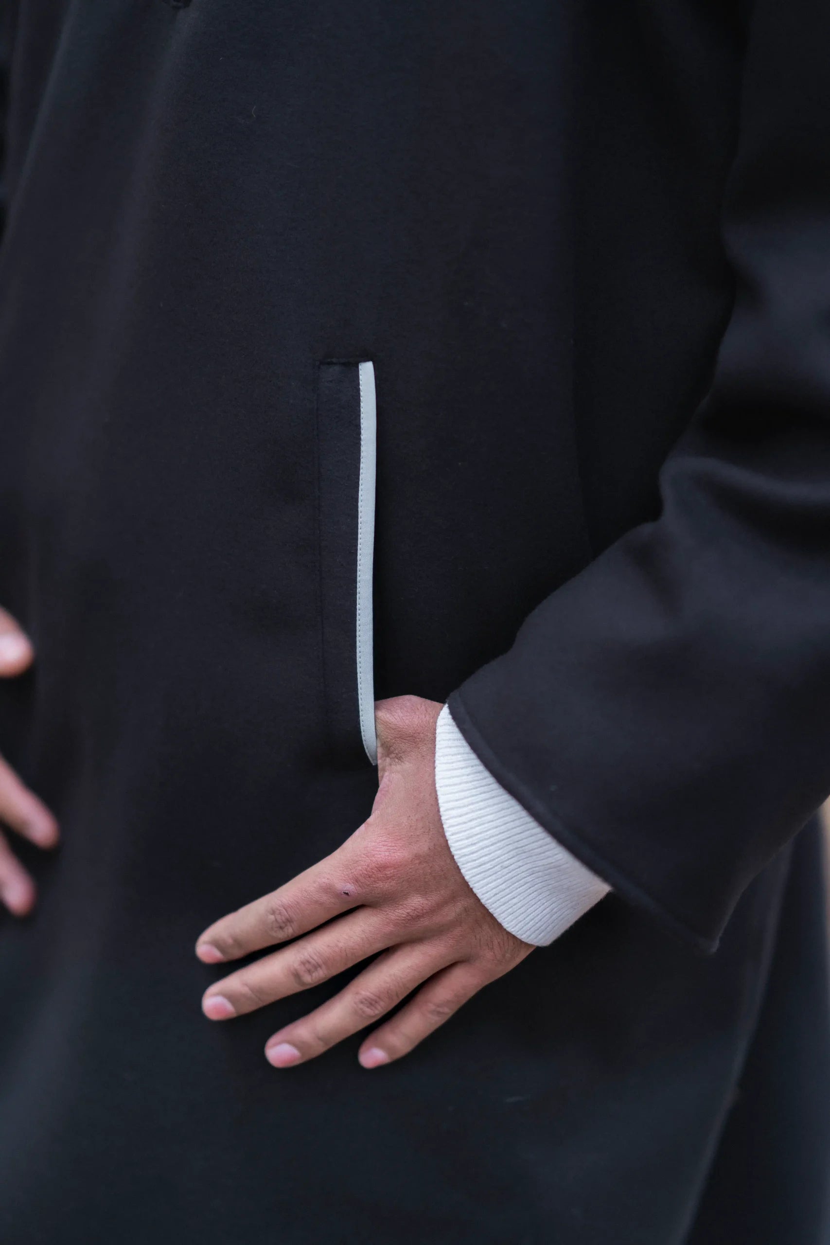 Onyx Black Fleece Closed Overcoat | Not A Pheran