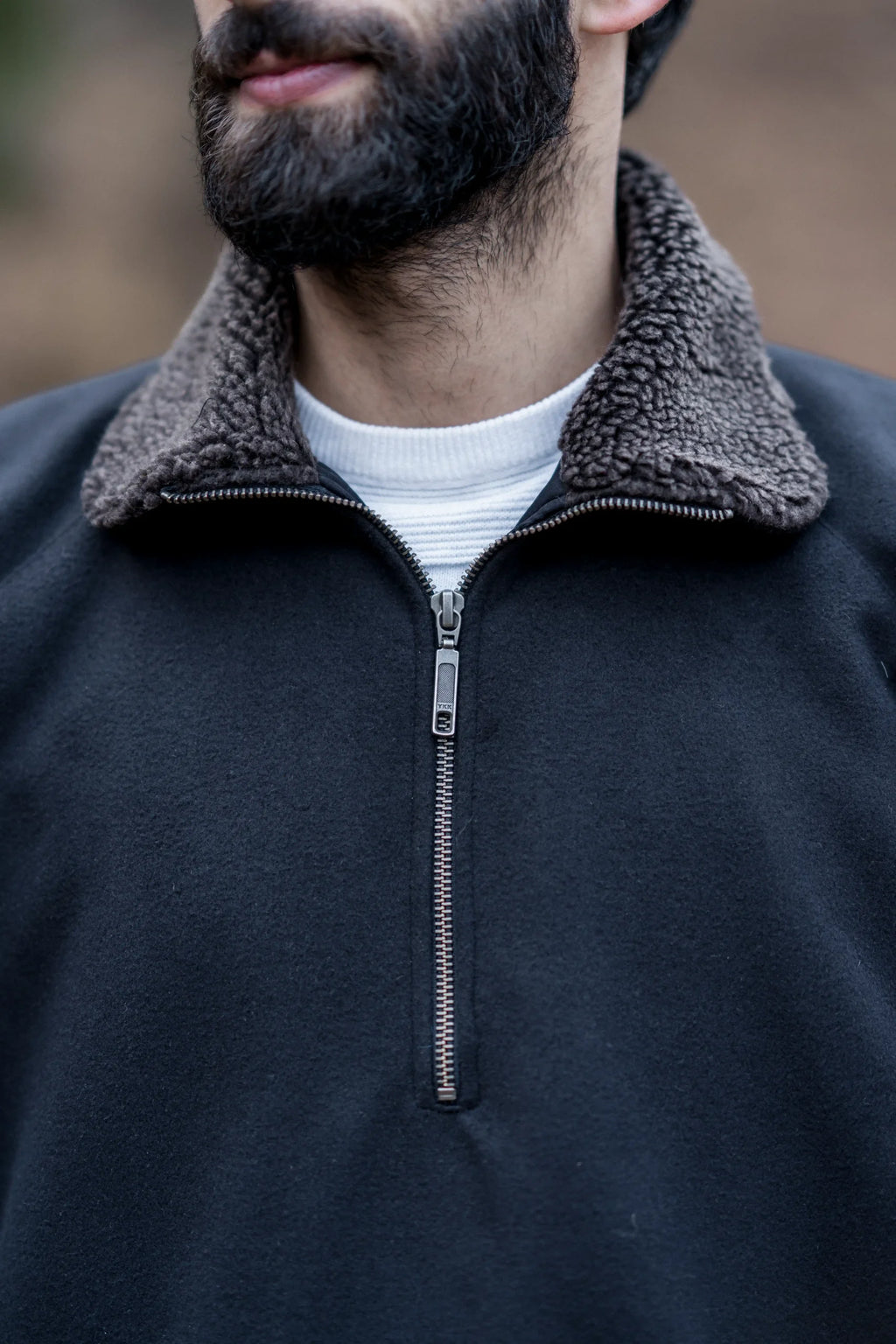 Onyx Black Fleece Closed Overcoat | Not A Pheran