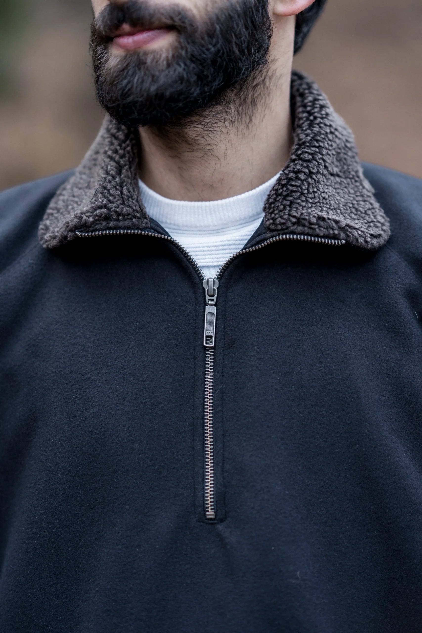 Onyx Black Fleece Closed Overcoat | Not A Pheran