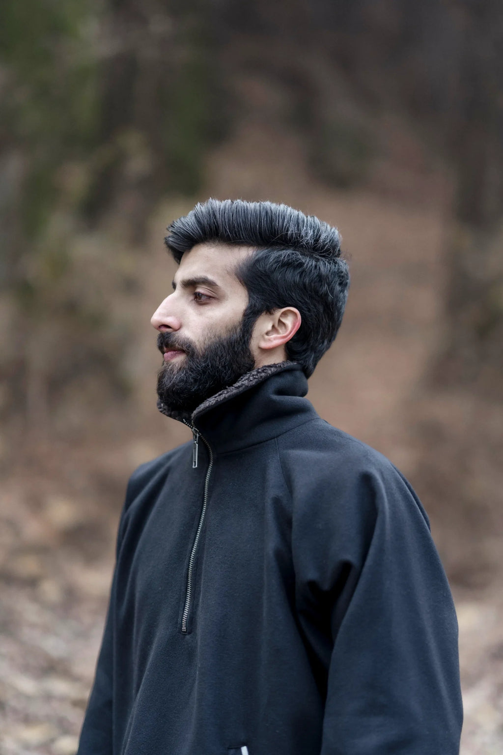 Onyx Black Fleece Closed Overcoat | Not A Pheran