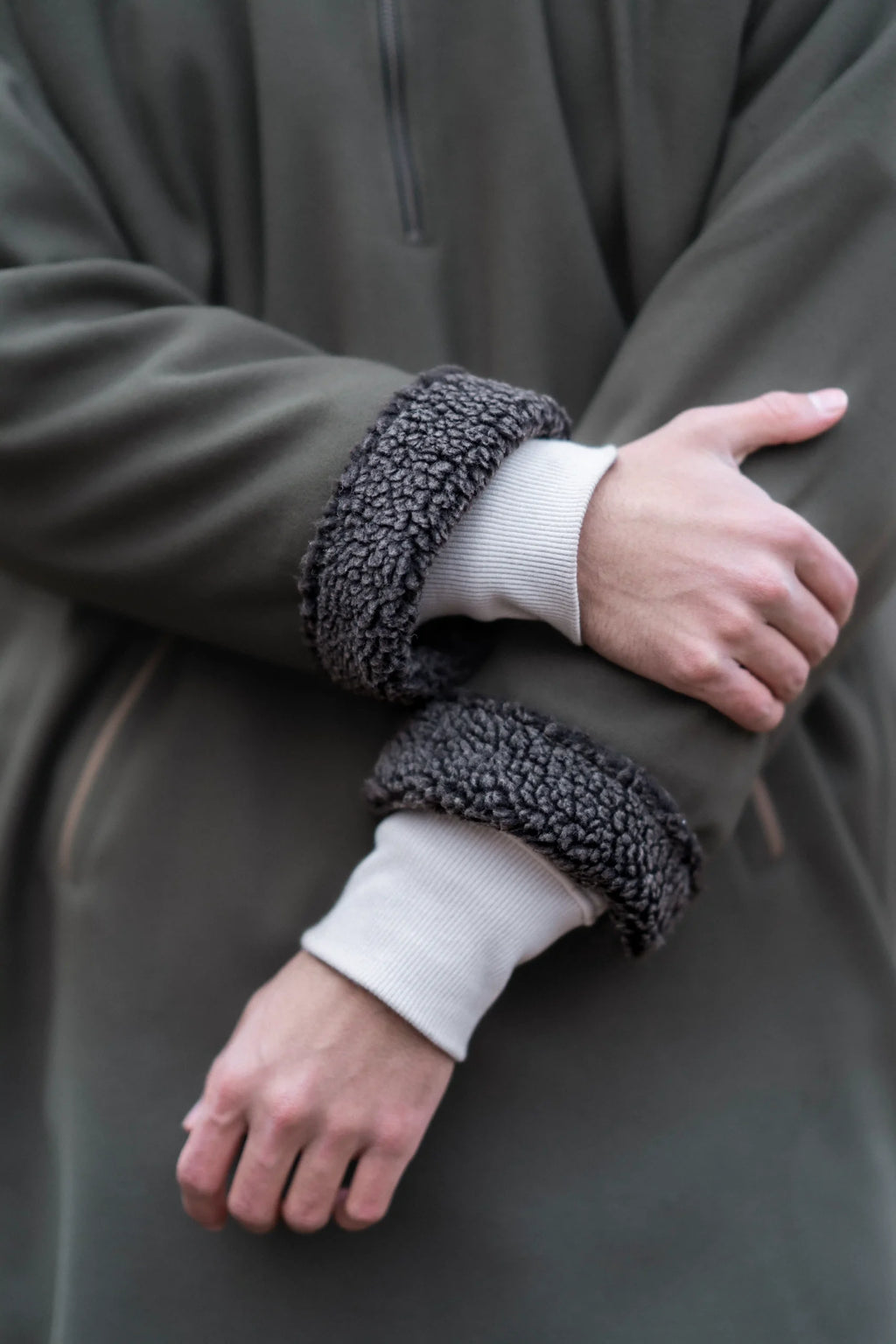 Muted Olive Fleece Closed Overcoat | Not A Pheran