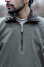 Muted Olive Fleece Closed Overcoat | Not A Pheran