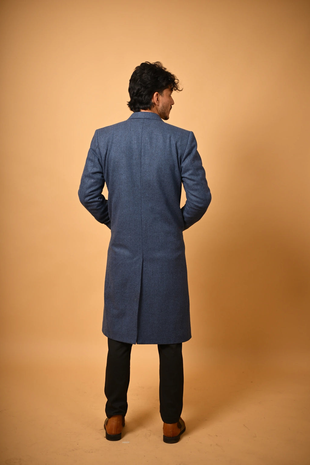 Deep Navy Blue Woolleen  Overcoat
