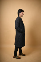 Black With Micro Check  Woollen Overcoat