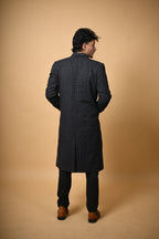 Black With Micro Check  Woollen Overcoat