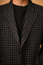 Black With Micro Check  Woollen Overcoat
